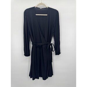 Old Navy Women Large Black Wrap Dress Long Sleeve Minimalist Whimsigoth Academia